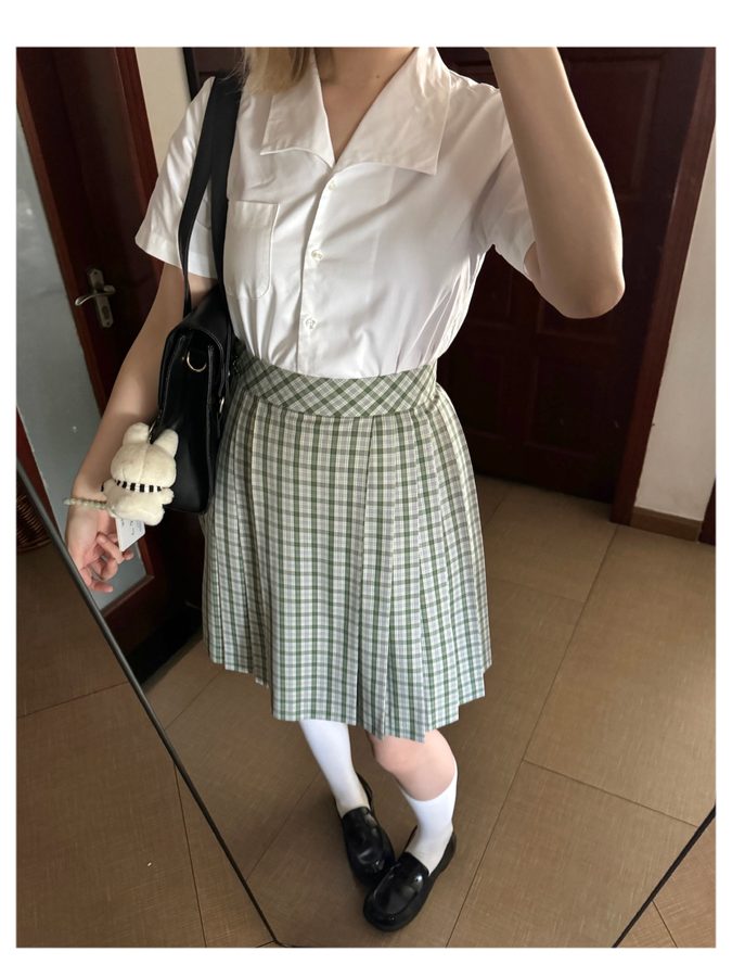 【醒枝】原创正品JK制服格裙白绿小格子 — view 2