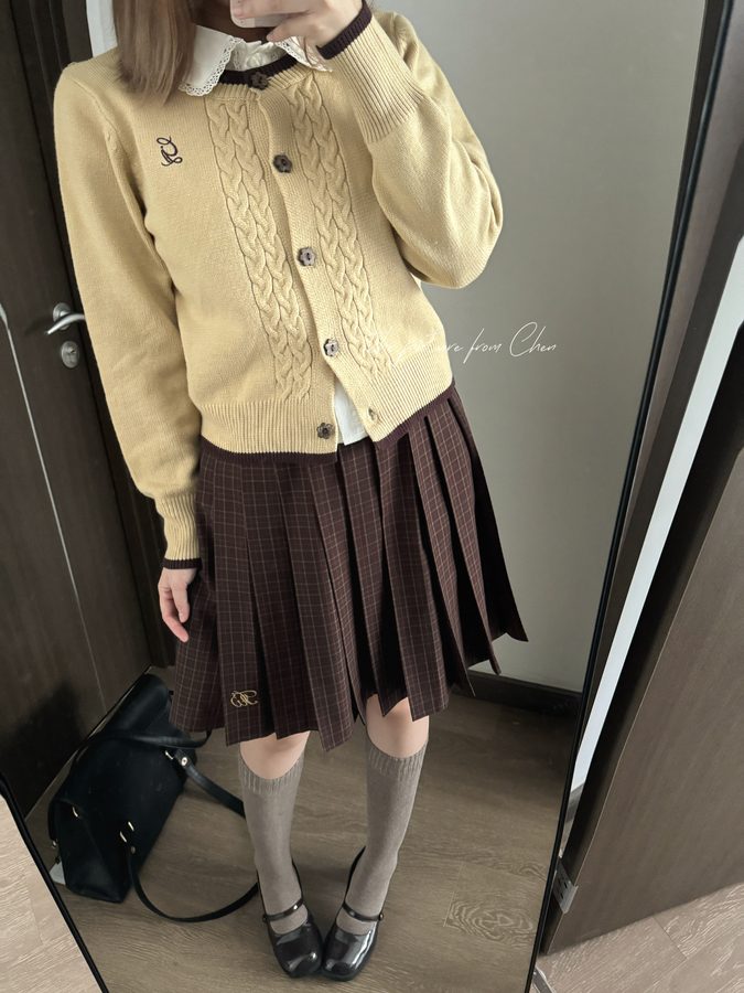 【巧遇栗】 JK制服校供感毛衣格裙棕色 — view 2