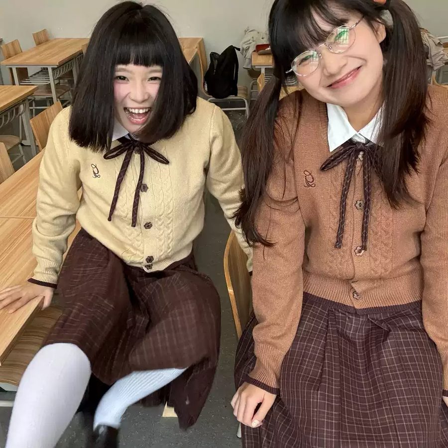 【巧遇栗】 JK制服校供感毛衣格裙棕色 — view 4